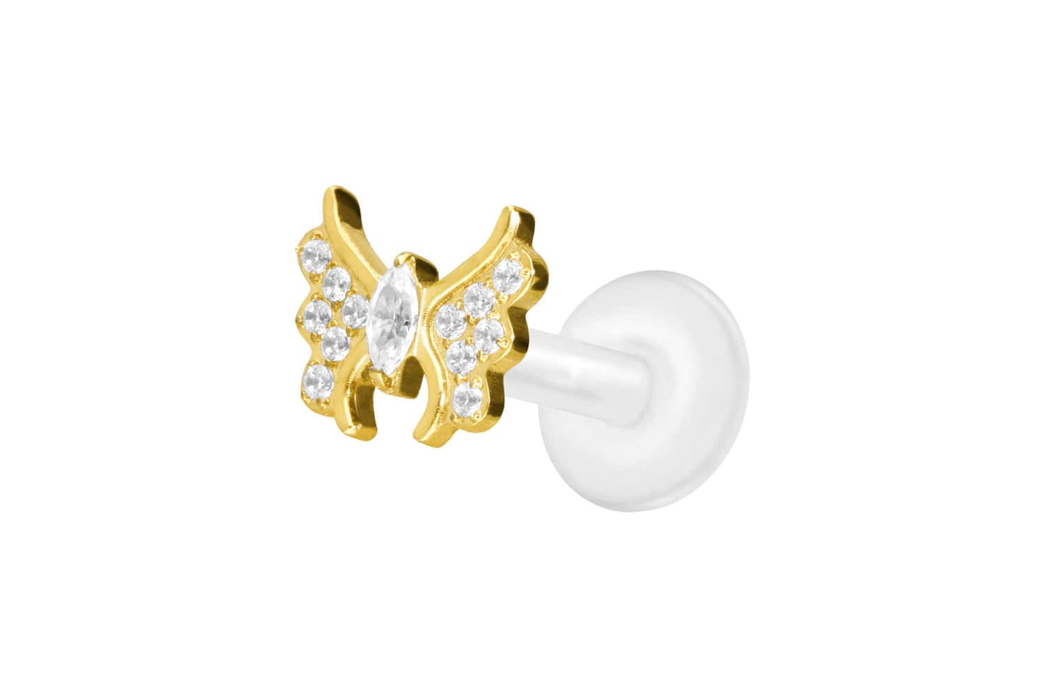 PTFE Labret Piercing mit Innengewinde + Titan-Aufsatz KRISTALLSCHMETTERLING